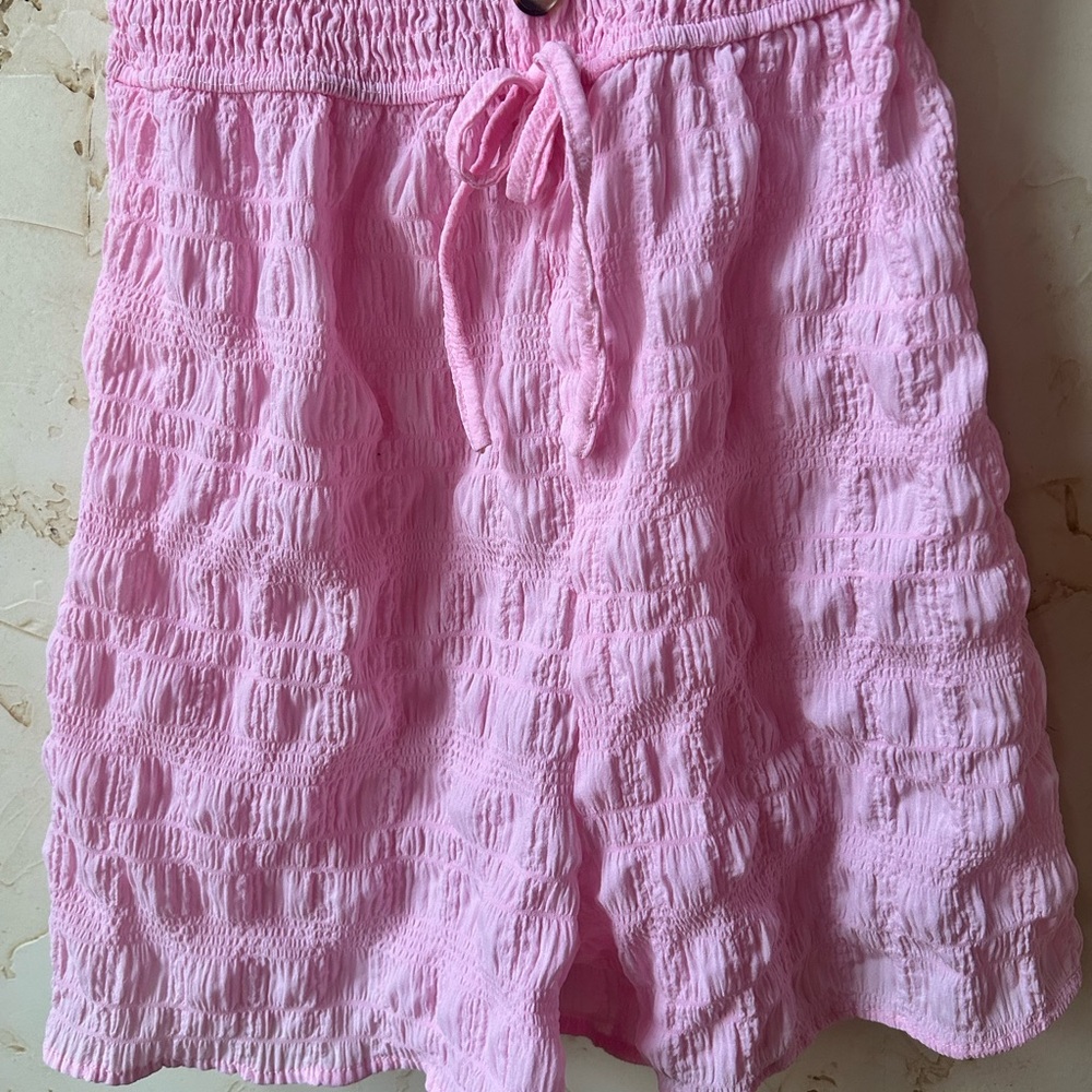 Smocked Strapless Pink Shorts Jumper Button Detail Fits Medium Summer Jumper - Picture 4 of 5